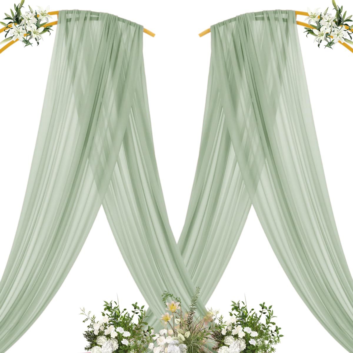 Green Sheer Wedding Arch Draping Fabric 75*300cm 2 Panels Outdoor Curtain Drapes Extra Long for Bridal Baby Shower Ceremony Birthday Party Decor - Image 4
