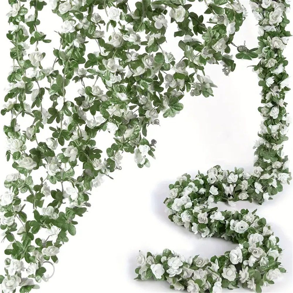 4Pcs Artificial Rose Vine Fake Flower Garland Fake Silk Rose Hanging Vine for Wedding Party Background Arch Garden Background Decoration (White) - Image 1