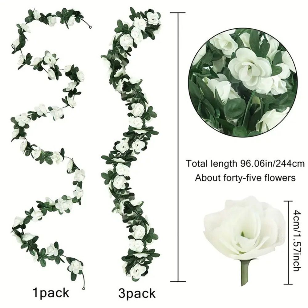 4Pcs Artificial Rose Vine Fake Flower Garland Fake Silk Rose Hanging Vine for Wedding Party Background Arch Garden Background Decoration (White) - Image 3