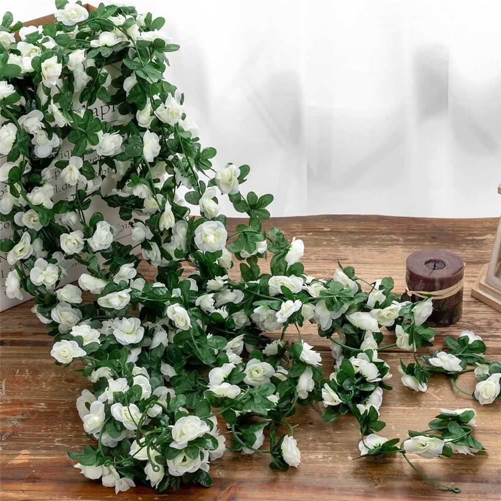 4Pcs Artificial Rose Vine Fake Flower Garland Fake Silk Rose Hanging Vine for Wedding Party Background Arch Garden Background Decoration (White) - Image 5