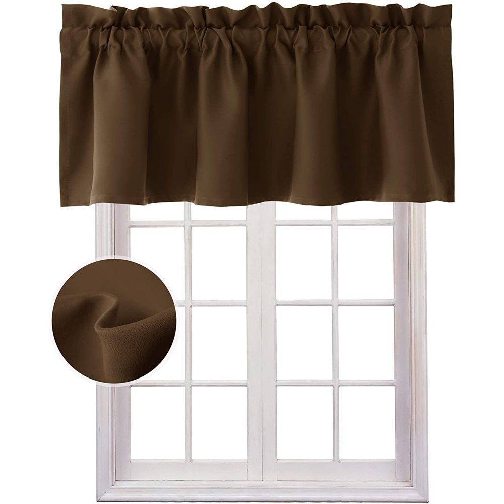 Valance Curtains Blackout Solid Rod Pocket Valances for Living Room and Bedroom, 45*145cm  Brown, 1 Panel - Image 1