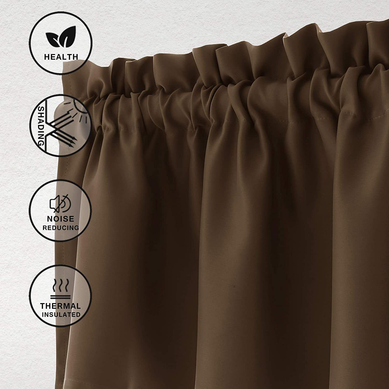 Valance Curtains Blackout Solid Rod Pocket Valances for Living Room and Bedroom, 45*145cm  Brown, 1 Panel - Image 2