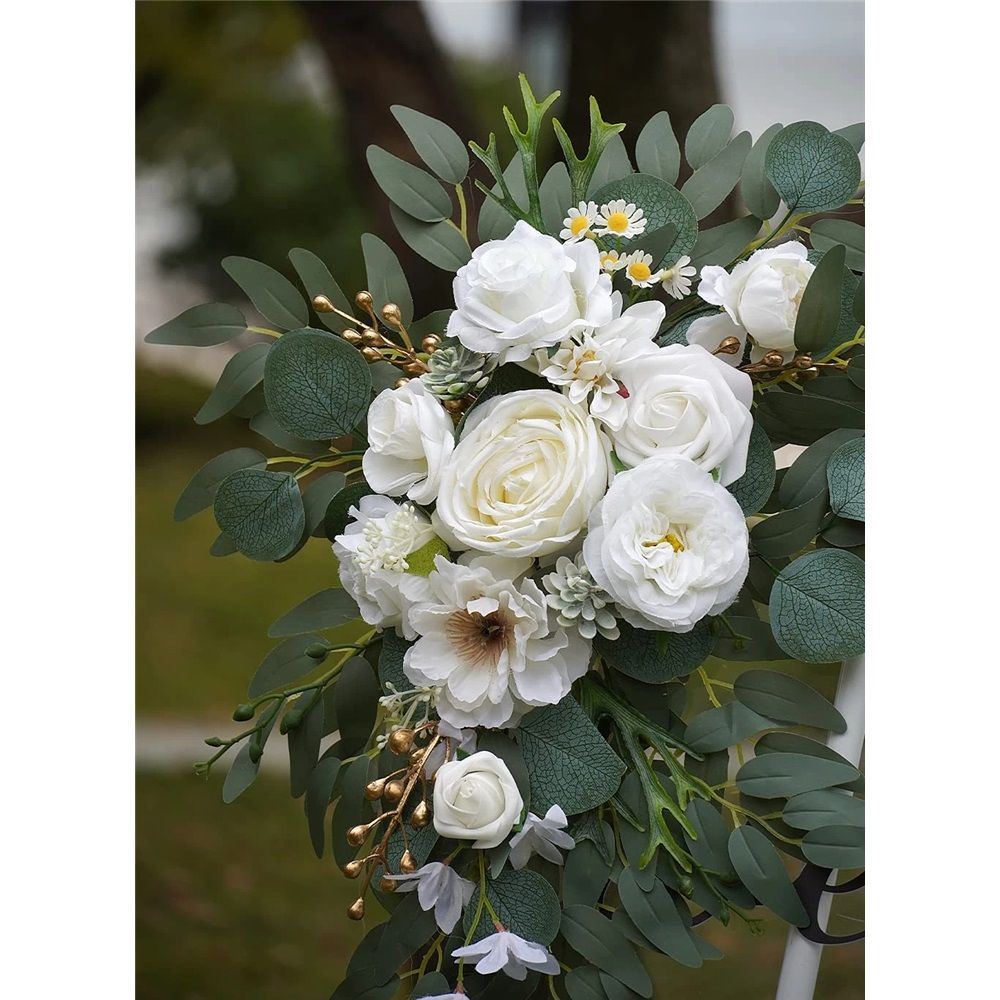 Faux Arch Flower Swag Set of 2 for Wedding Welcome Signs Floral Swag Wedding Reception Ceremony Signs Decor (White) - Image 4