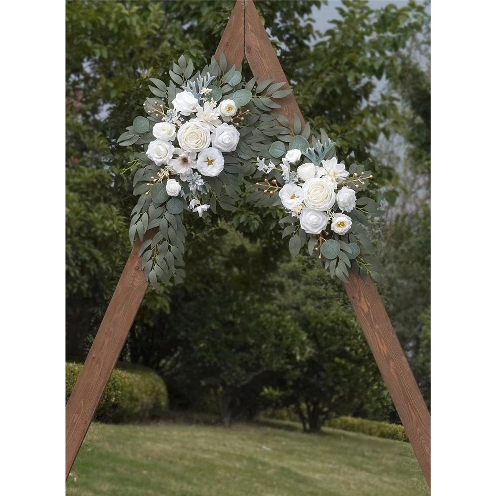 Faux Arch Flower Swag Set of 2 for Wedding Welcome Signs Floral Swag Wedding Reception Ceremony Signs Decor (White) - Image 5