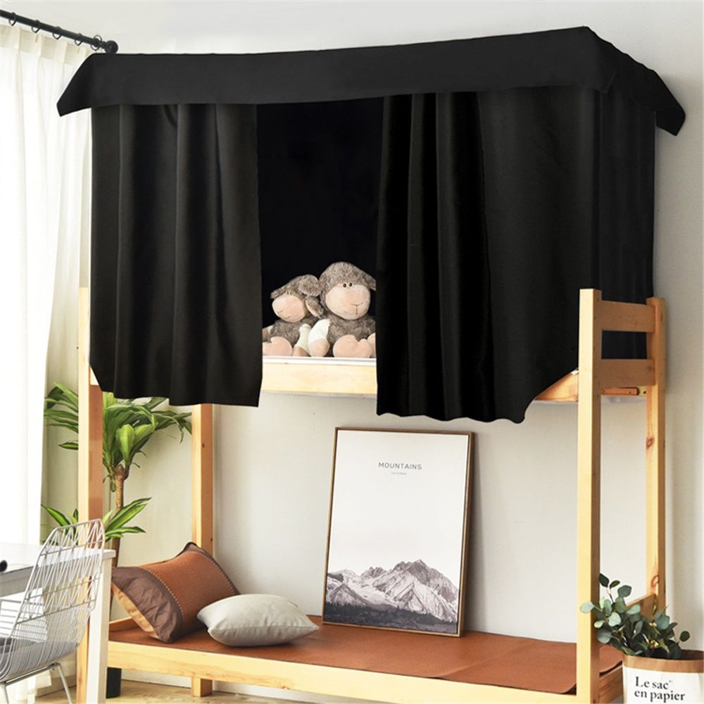 Heavy-Duty Blackout Bottom Bunk Bed Curtains Privacy Canopy Twin Size for Home Dorm, 2 Panels, Black - Image 1