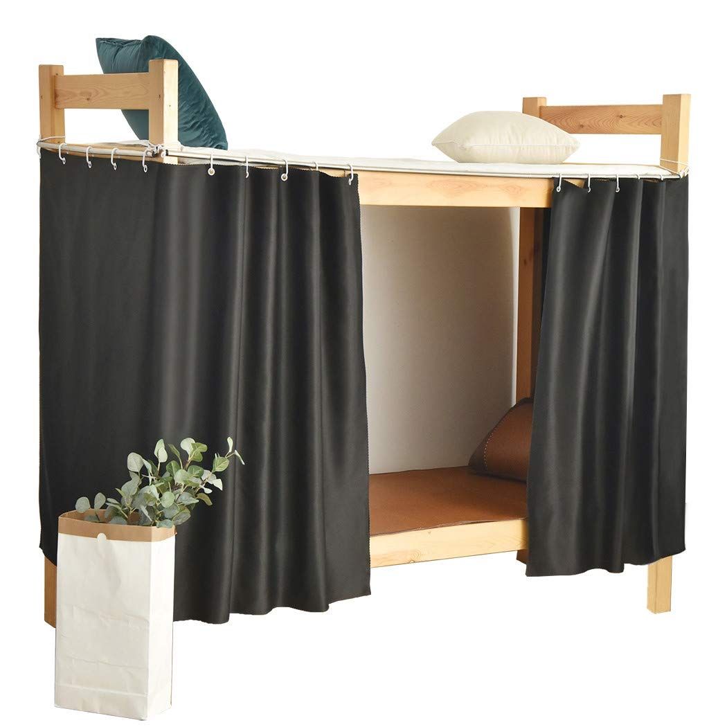 Heavy-Duty Blackout Bottom Bunk Bed Curtains Privacy Canopy Twin Size for Home Dorm, 2 Panels, Black - Image 5