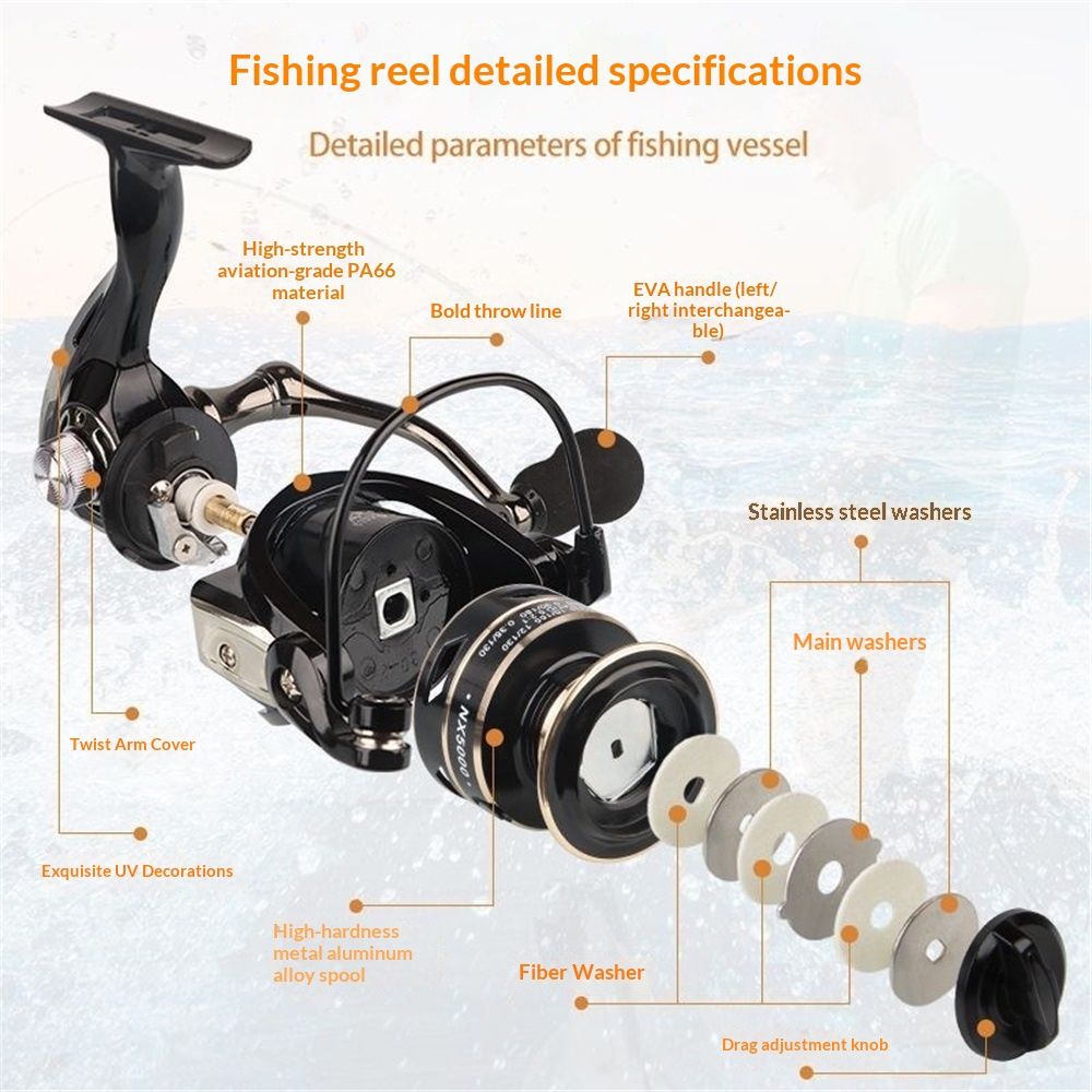 Fishing Reel, Front Drag  Fishing Reel Spinning Reels Metal Spool and Handle for Saltwater and Freshwater Fishing - Image 4