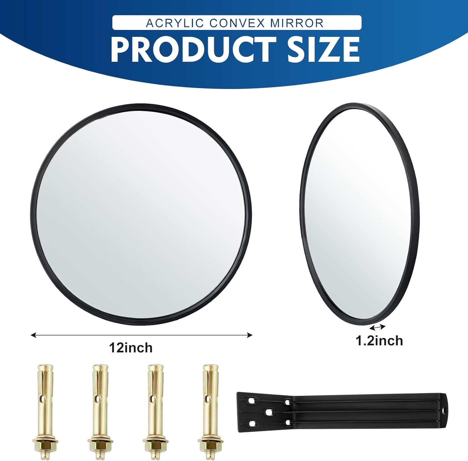 1Pcs Convex Mirror Acrylic Safety Security Traffic Corner Mirrors Adjustable Wide Angle View with Fixing Bracket for Indoor Outdoor Garage School Classroom Warehouse(12 Inch) - Image 2