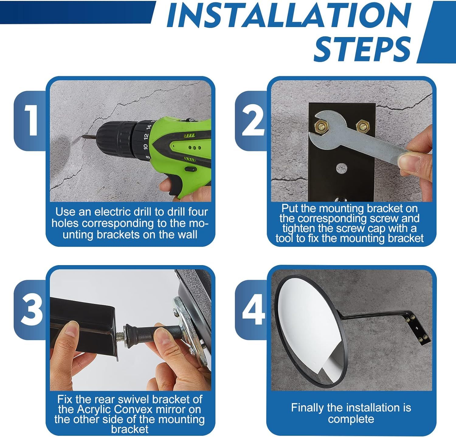 1Pcs Convex Mirror Acrylic Safety Security Traffic Corner Mirrors Adjustable Wide Angle View with Fixing Bracket for Indoor Outdoor Garage School Classroom Warehouse(12 Inch) - Image 3