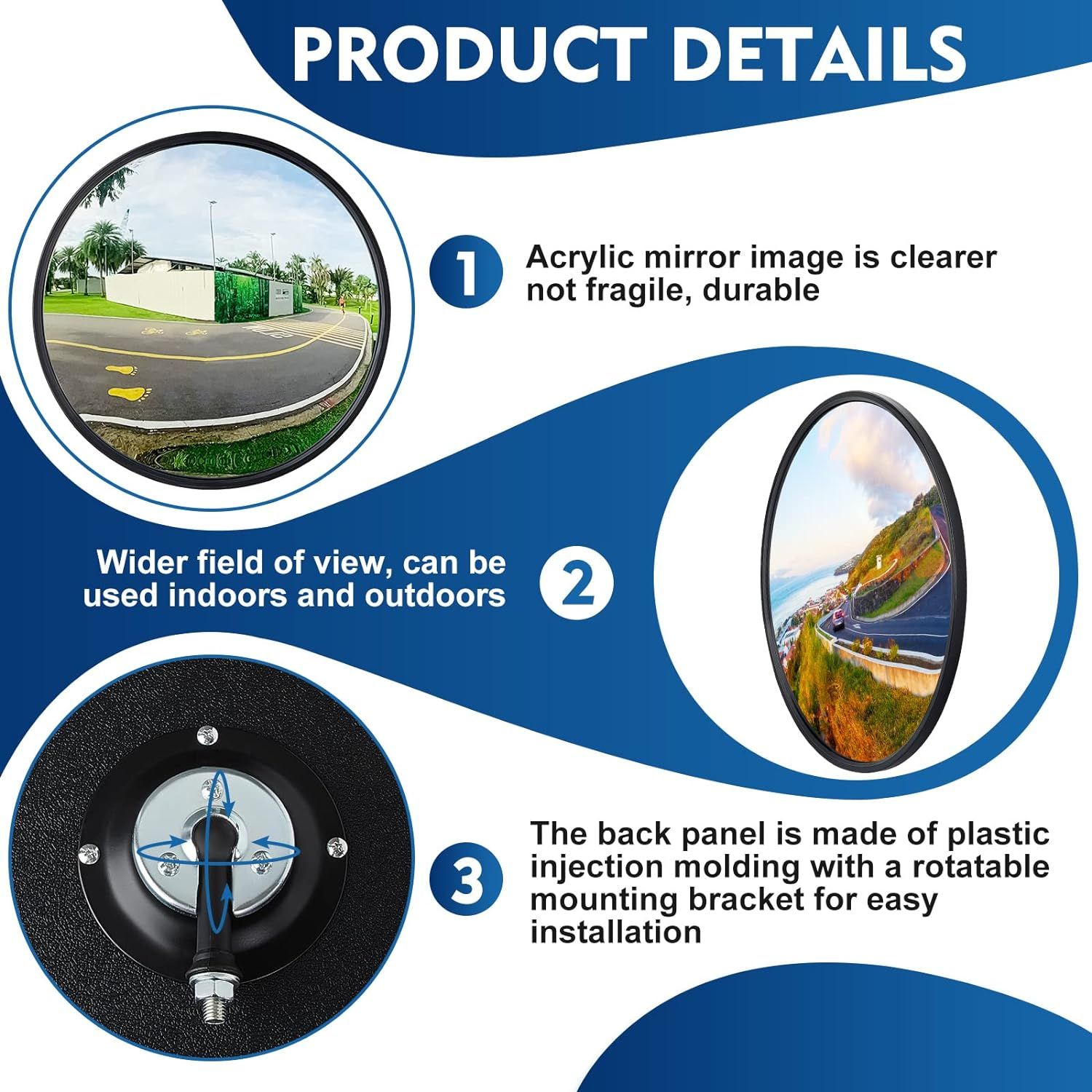 1Pcs Convex Mirror Acrylic Safety Security Traffic Corner Mirrors Adjustable Wide Angle View with Fixing Bracket for Indoor Outdoor Garage School Classroom Warehouse(12 Inch) - Image 5