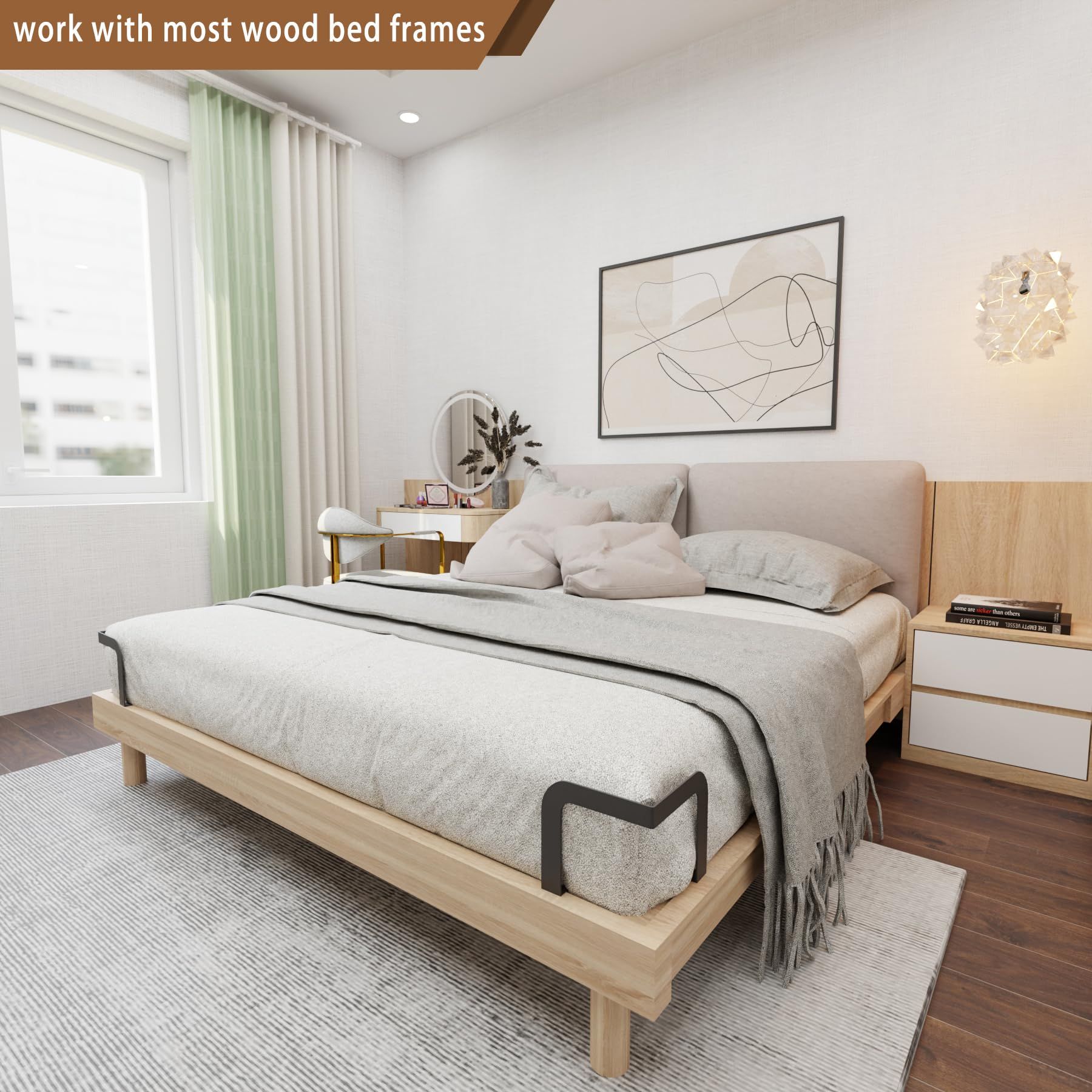Extra Tall Mattress Corner Retainer Bar Bracket  2Pcs Keeping Mattress from Sliding for Wood Platform Beds,Mattress,Mattress Mattress Slide Stopper Mattress Rails - Image 3