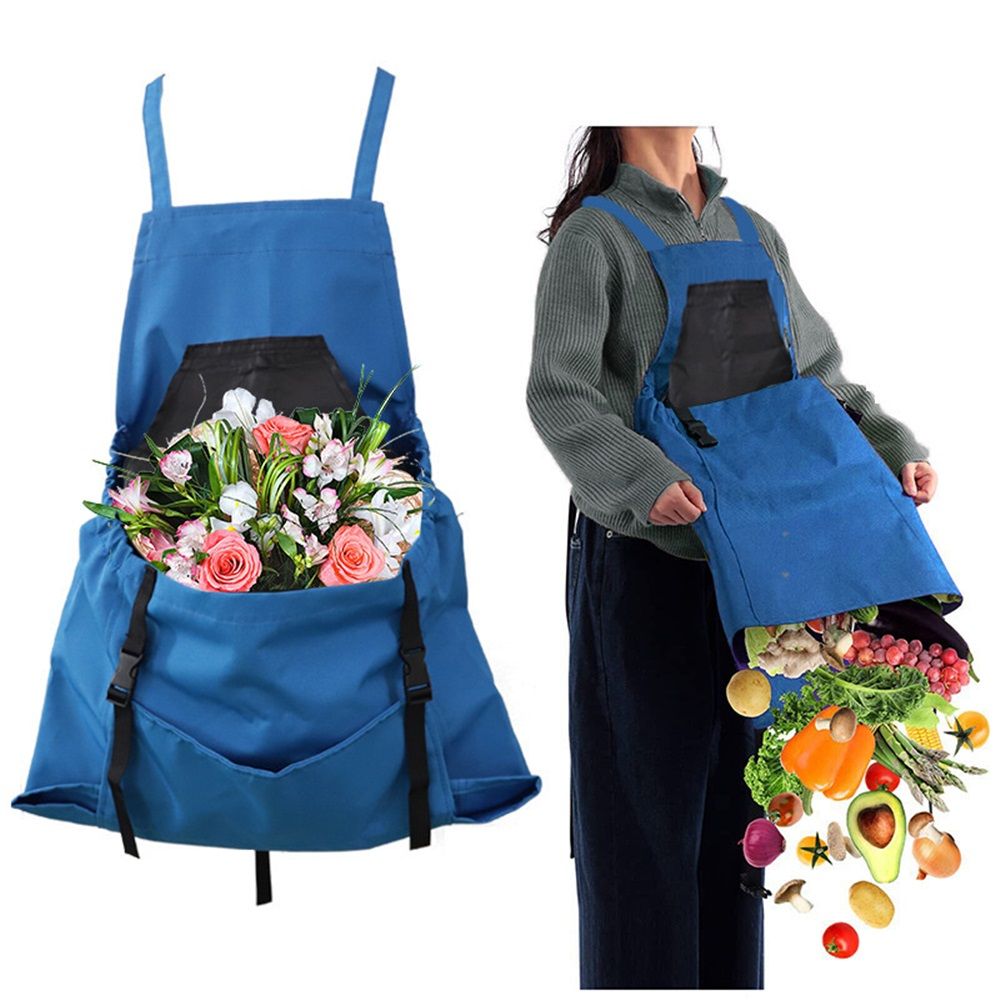 Berry&Bird Harvest Apron, Canvas Gardening Apron with Pockets and Harvesting Pouch Waterproof Harvesting Apron（blue） - Image 1