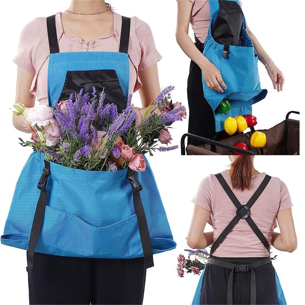 Berry&Bird Harvest Apron, Canvas Gardening Apron with Pockets and Harvesting Pouch Waterproof Harvesting Apron（blue） - Image 3