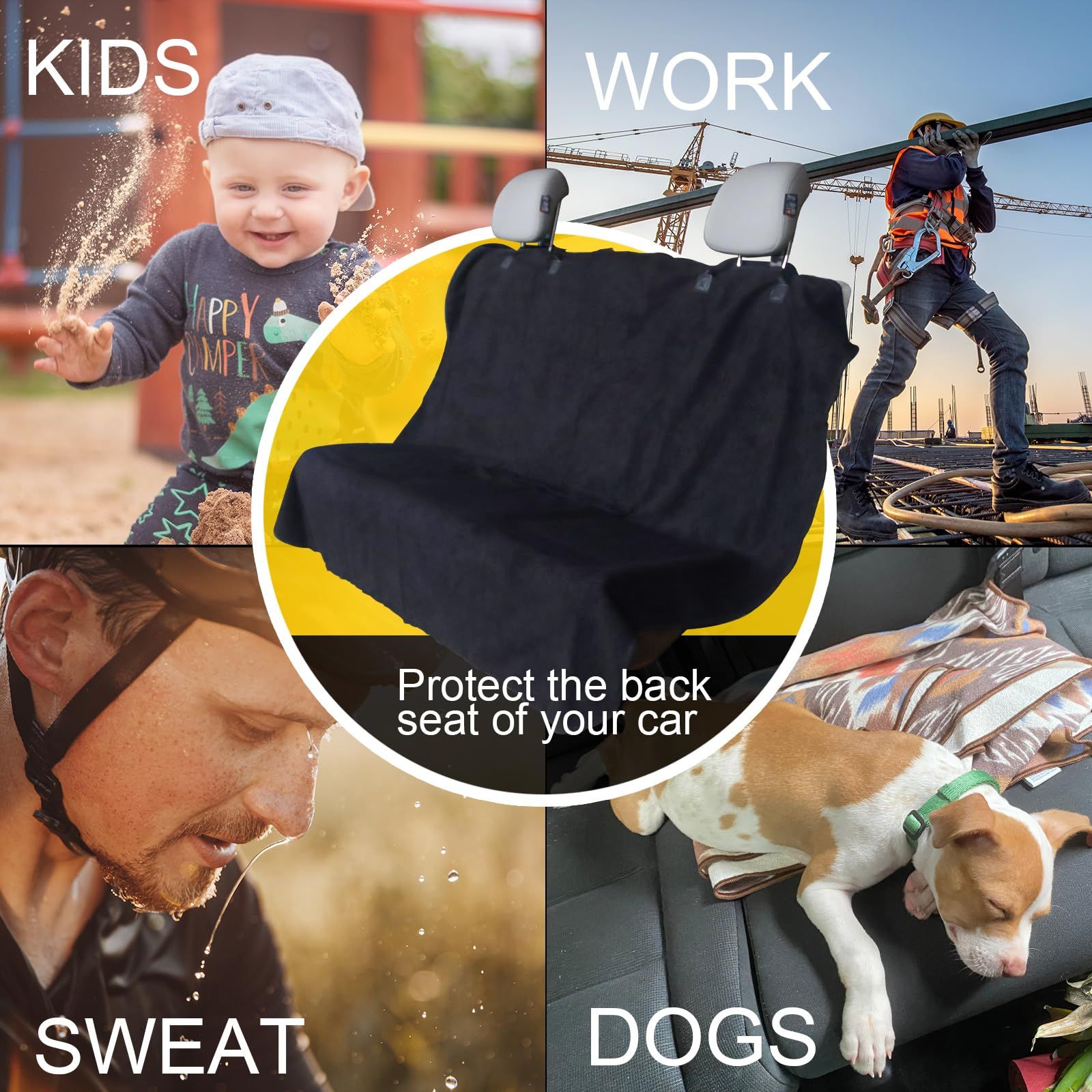 Back Seat Cover for Car Trucks Van SUV,Waterproof Rear Bench Towel Seat Covers for Dogs and Kids,Automotive Backseat Protector (Black) - Image 4