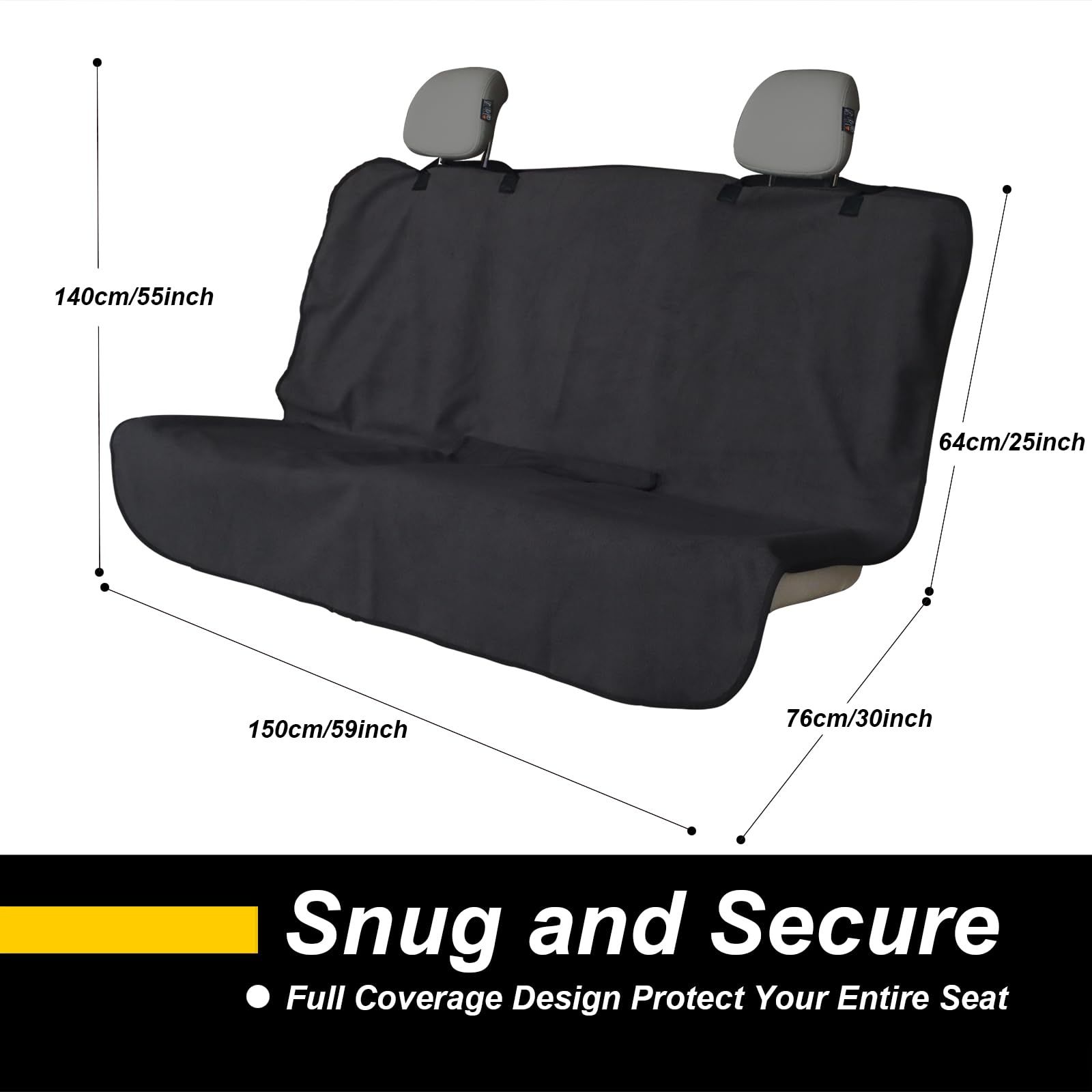 Back Seat Cover for Car Trucks Van SUV,Waterproof Rear Bench Towel Seat Covers for Dogs and Kids,Automotive Backseat Protector (Black) - Image 5