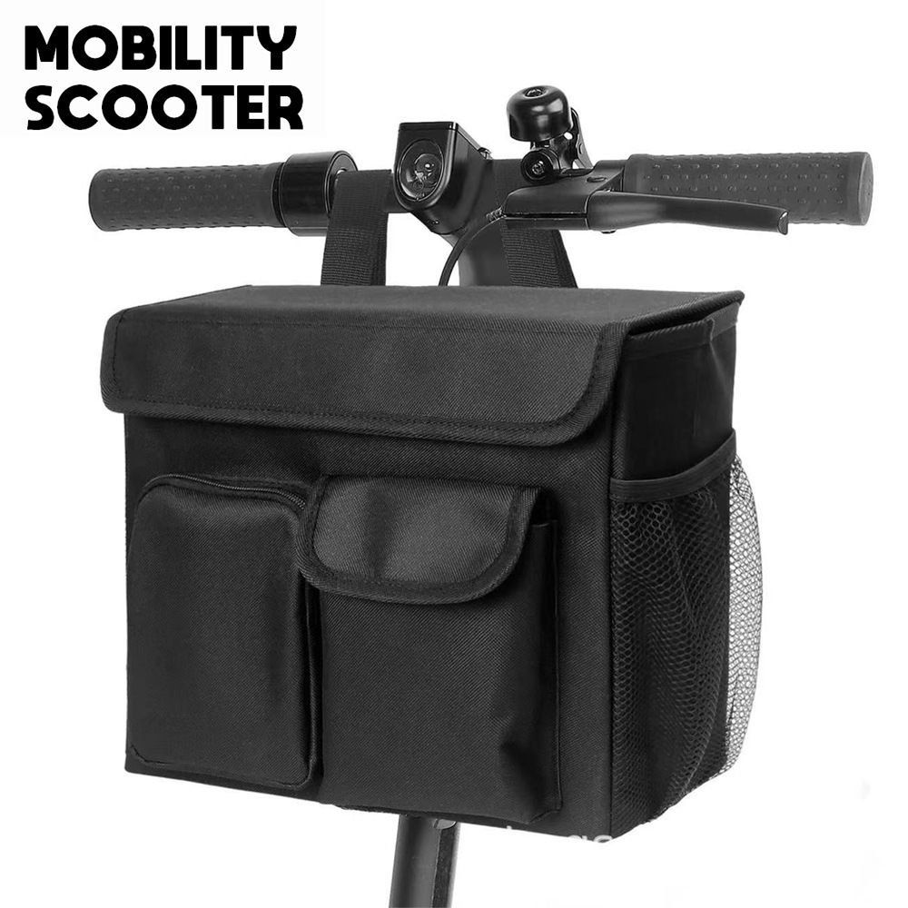 Electric Scooter Bag Wheelchair Bag, Scooter Storage Bag with 14-Inch Laptop Pocket and Cup Holders, Durable Basket for Scooter, Wheelchair and Bike, Mobility Scooter Accessories (Black) - Image 2
