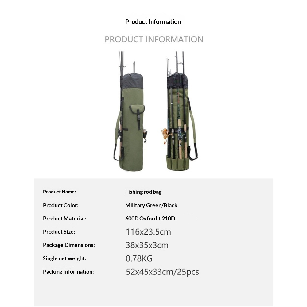 600D Oxford Fabric Fishing Rod Carrier - Pole Bag Reel Organizer Case Storage for Gear, Travel - Gifts for Men, Family（olive drab）Excluding fishing rod - Image 5