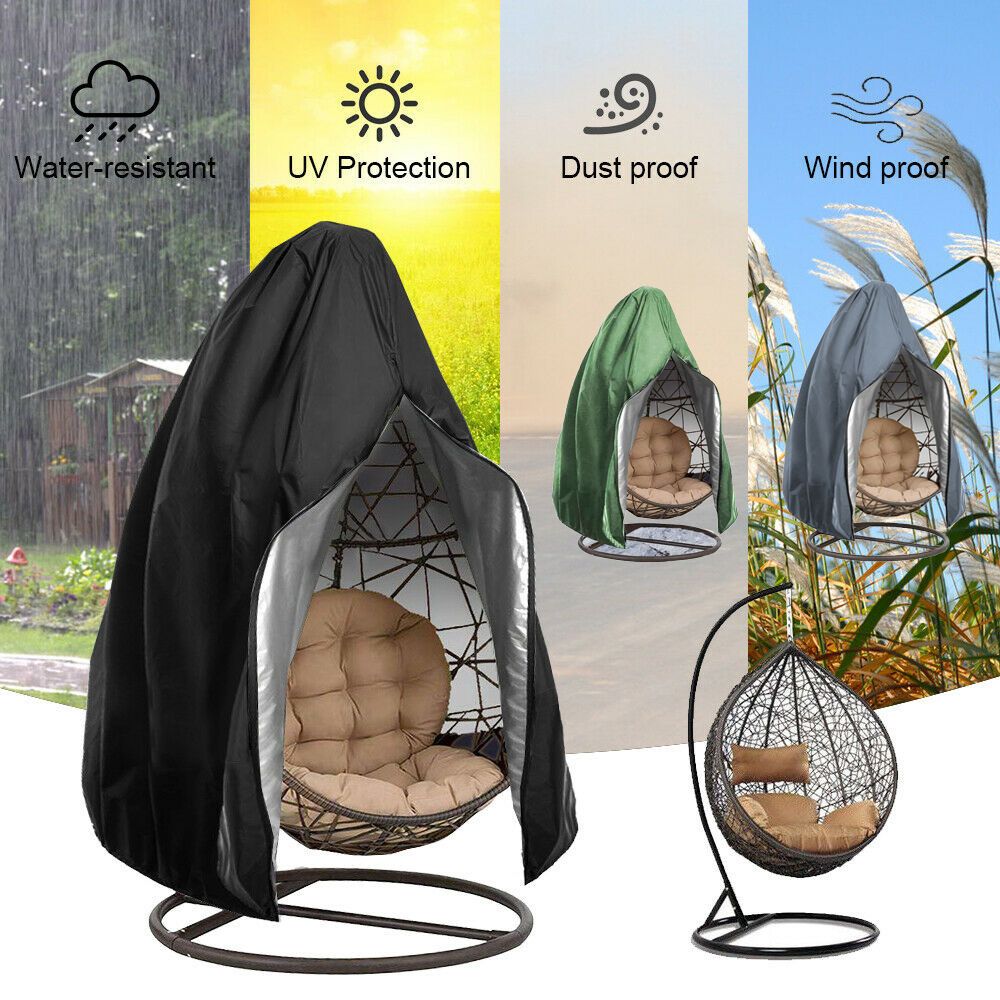 Patio Egg Chair Cover Waterproof Wicker Swing Egg Chair Cover with Zipper and Bottom Buckle Single Seat for Outdoor Furniture, Black, （115*190CM） - Image 2