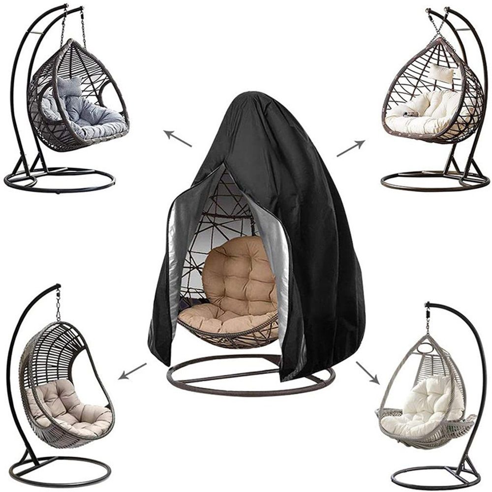 Patio Egg Chair Cover Waterproof Wicker Swing Egg Chair Cover with Zipper and Bottom Buckle Single Seat for Outdoor Furniture, Black, （115*190CM） - Image 3