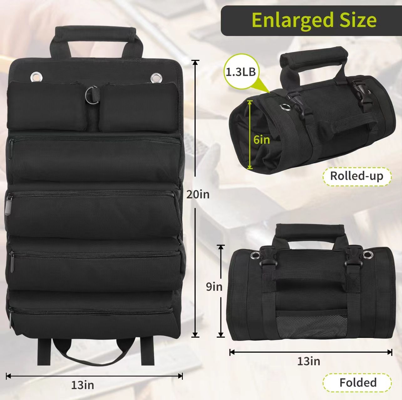Heavy Duty Roll Up Tool Bag,Thickened Oxford Fabric, Puncture Resistant for Electricians, Carpentry, DIY, Car Repair, Multi-Color(Black) - Image 5
