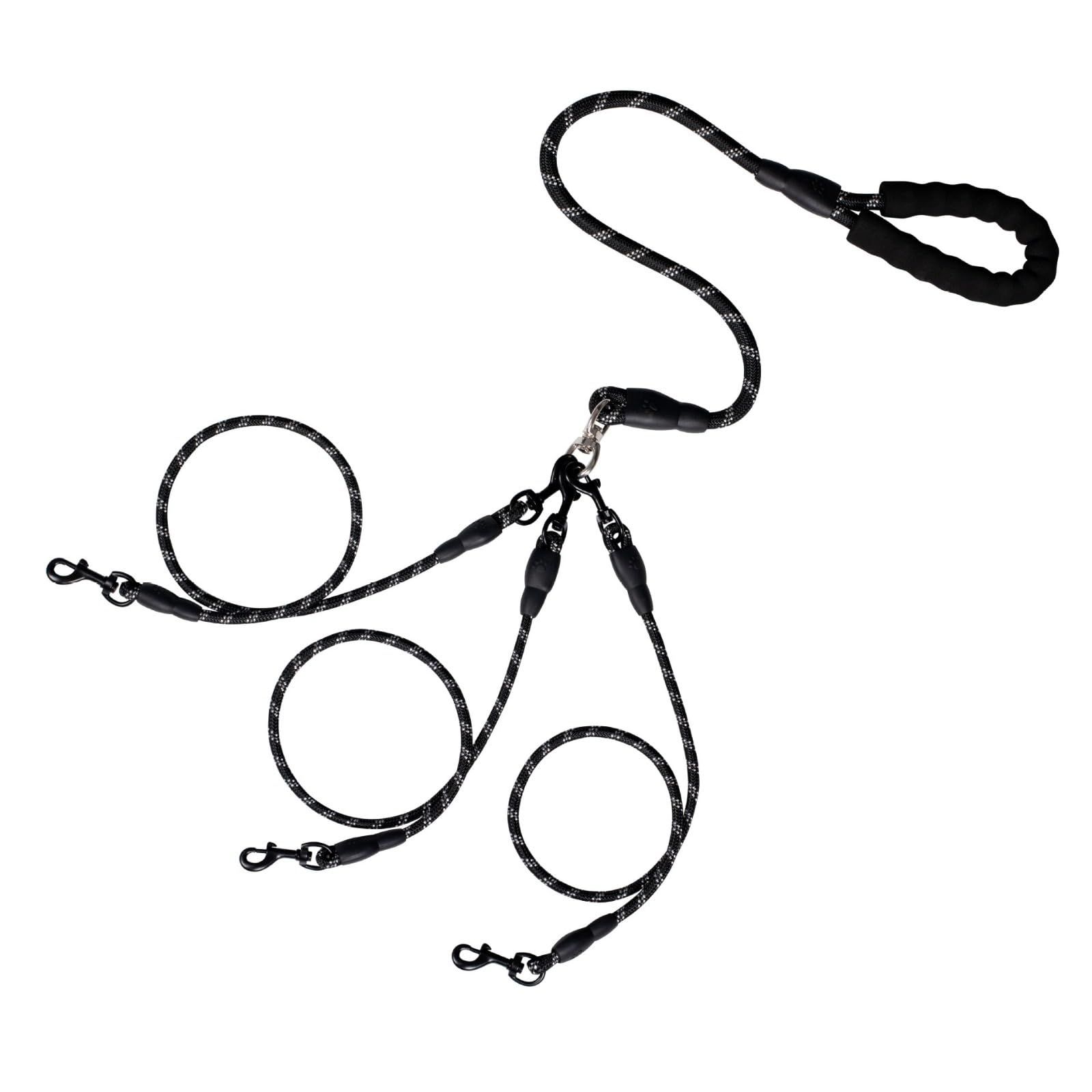 No Tangle 3 Dog  - Main Lead Rope with Padded Handle, Three Detachable Leash Splitters, Heavy-Duty Clip,  Walking, Running, Small, Medium, Large Dogs (Black) - Image 1