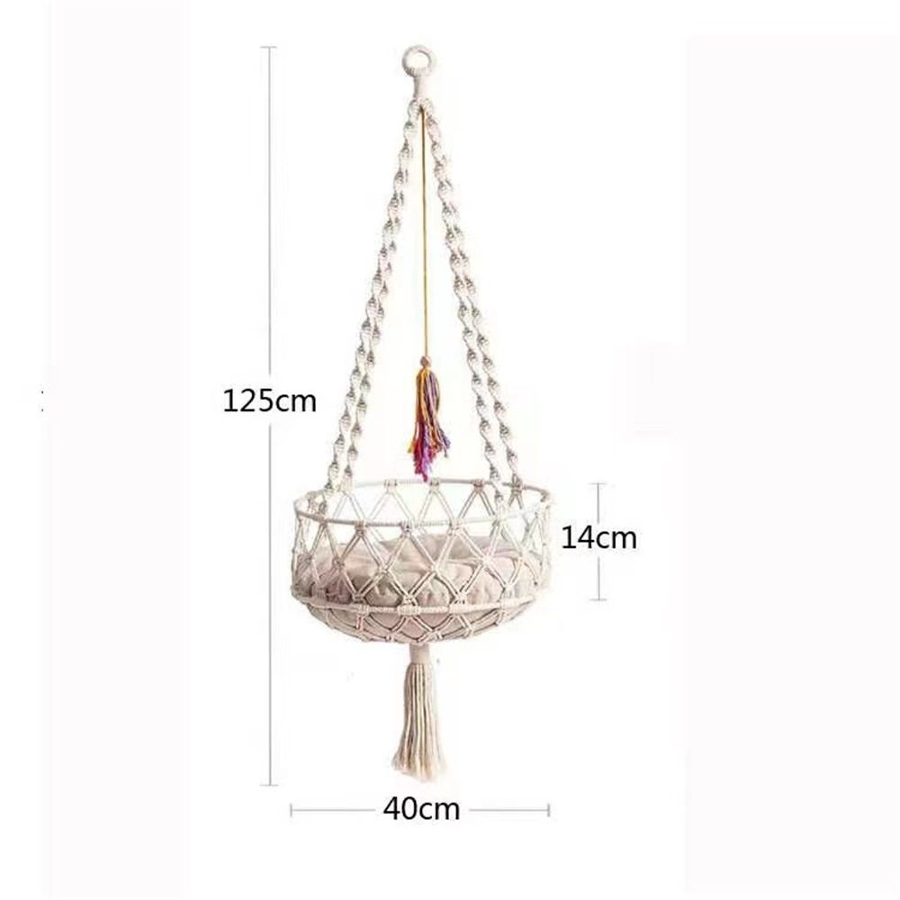 Cat Hammock with Cushion,Hanging Indoor Boho Kitten Swing Beds for Playing Sleeping Climbing and Lounging(Bottom double circle plane)Excluding cushion - Image 5