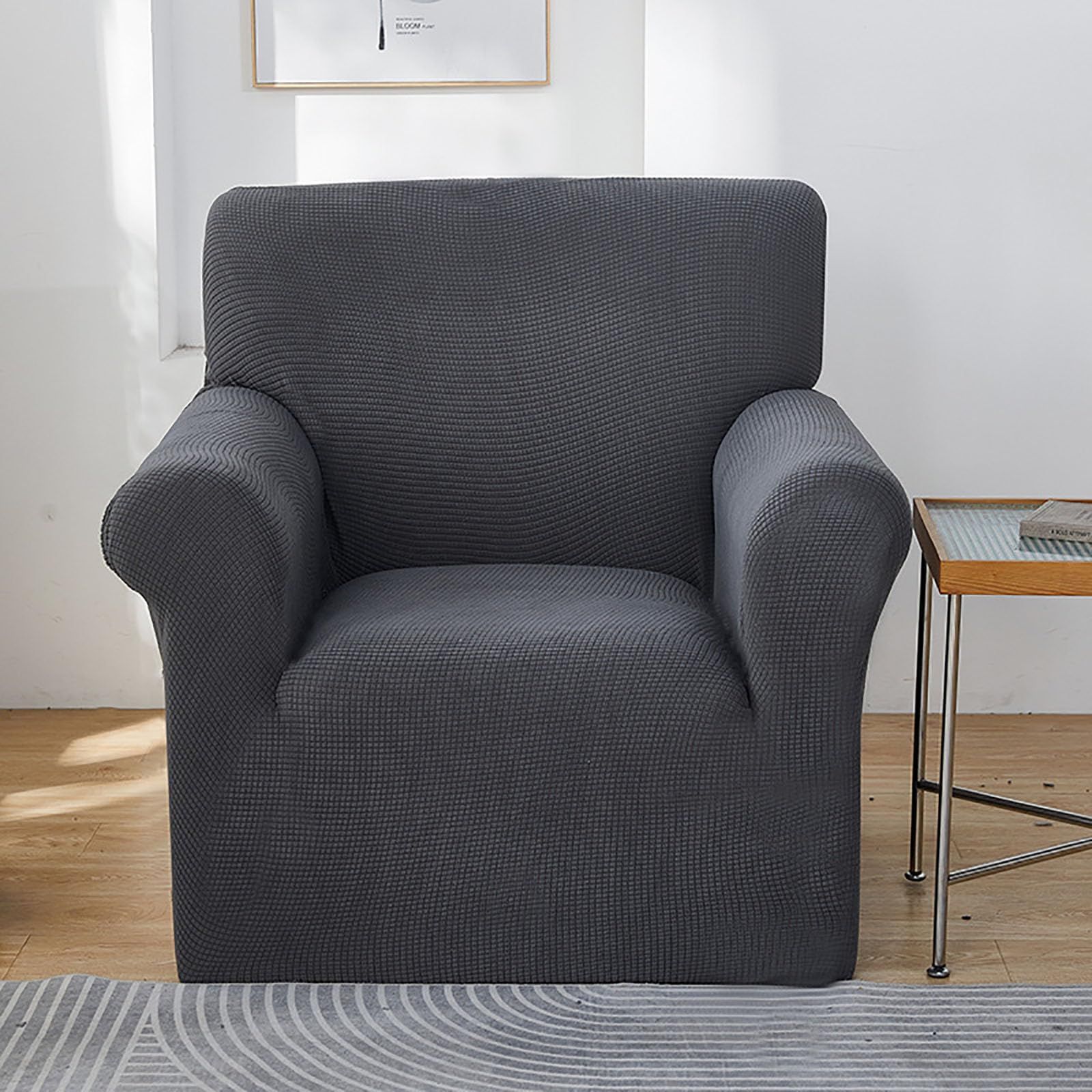 Stretch Chair Sofa Slipcover – polyester Non Slip Soft Couch Sofa Cover, Washable Furniture Protector for Kids (Single sofa cover, gray) - Image 2