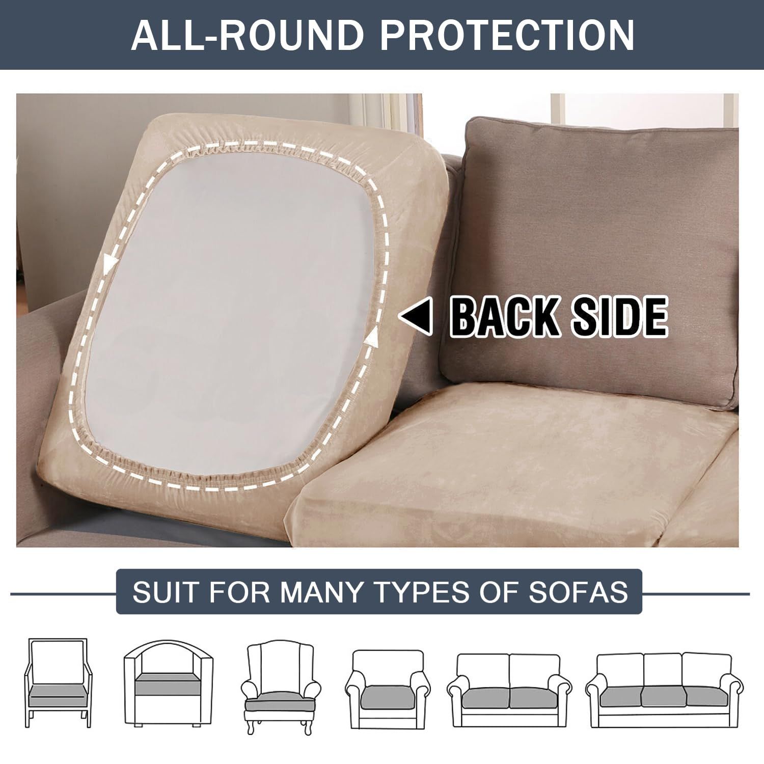 2 pack Stretch Cushion Cover, Couch Cushion Slipcover Sofa Seat Covers Furniture Protector with Elastic Bottom (Beige Gray, 2) - Image 3