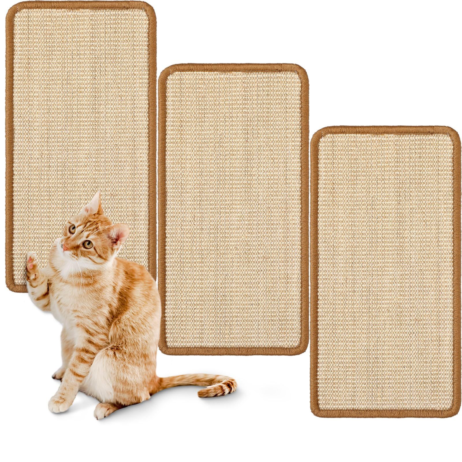 3 Packs Cat Scratching Mat, 15.7 x 11.8 Inch Natural Sisal Cat Scratch Pad Mats for Indoor Cats, Horizontal Cats Wall Scratcher Kitten Floor Rug, Furniture Protector - Image 1