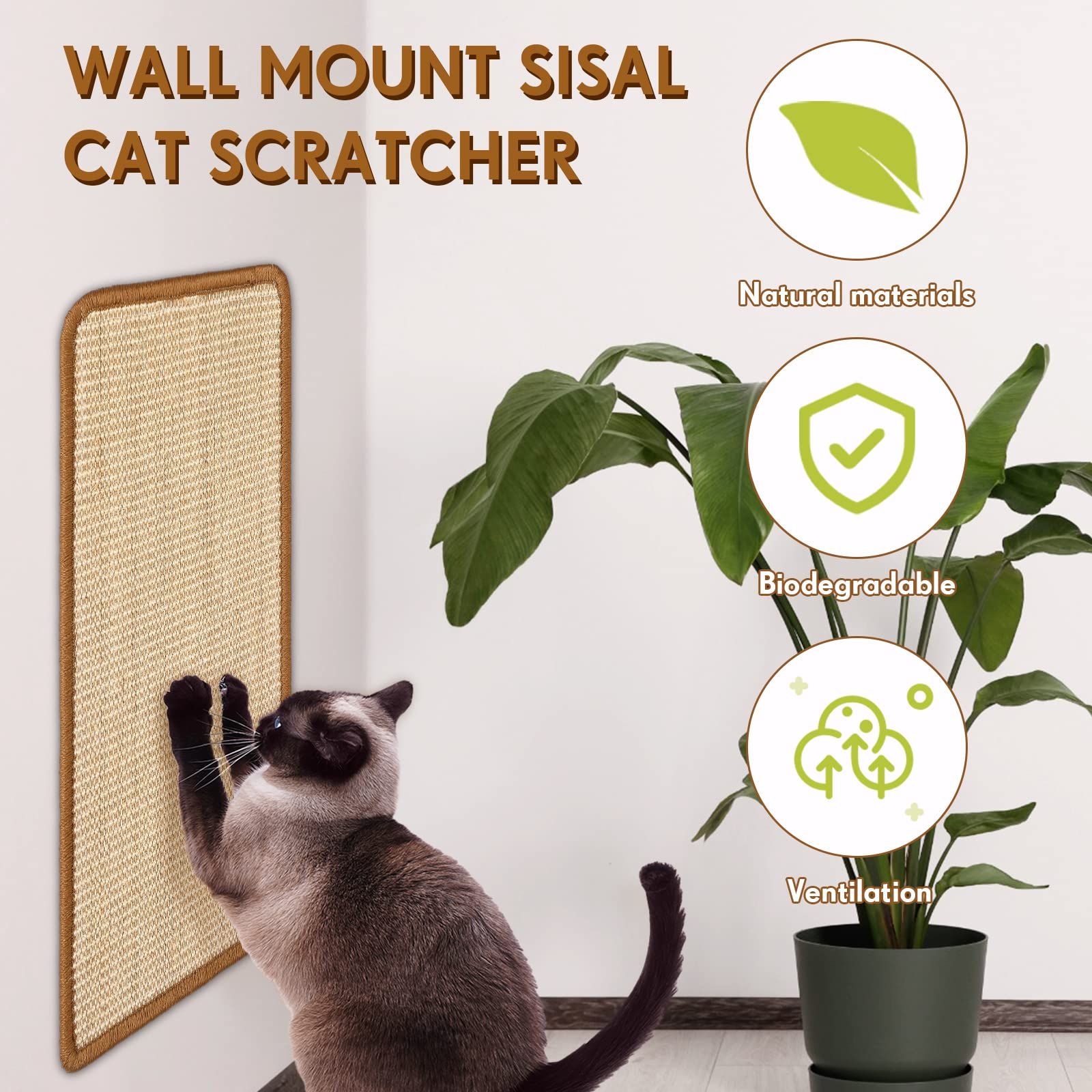 3 Packs Cat Scratching Mat, 15.7 x 11.8 Inch Natural Sisal Cat Scratch Pad Mats for Indoor Cats, Horizontal Cats Wall Scratcher Kitten Floor Rug, Furniture Protector - Image 3
