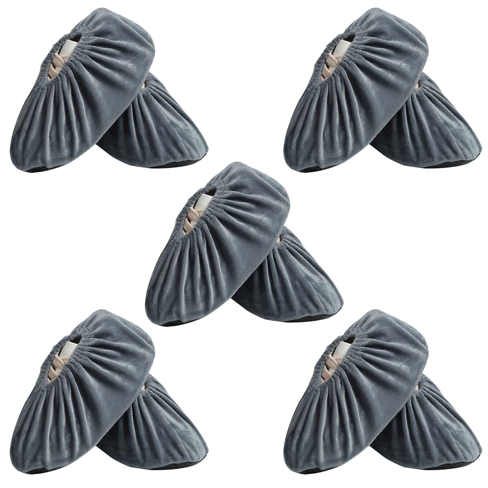 Shoe Covers, 5 Pairs Reusable Non Slip Shoe Protector Covers Washable Soft Shoe Cover for Household Office, Grey - Image 1