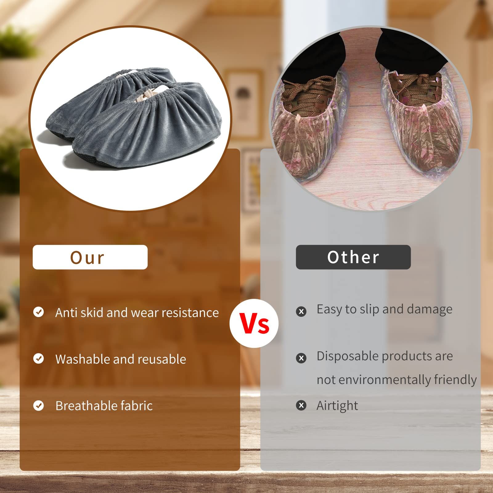 Shoe Covers, 5 Pairs Reusable Non Slip Shoe Protector Covers Washable Soft Shoe Cover for Household Office, Grey - Image 5