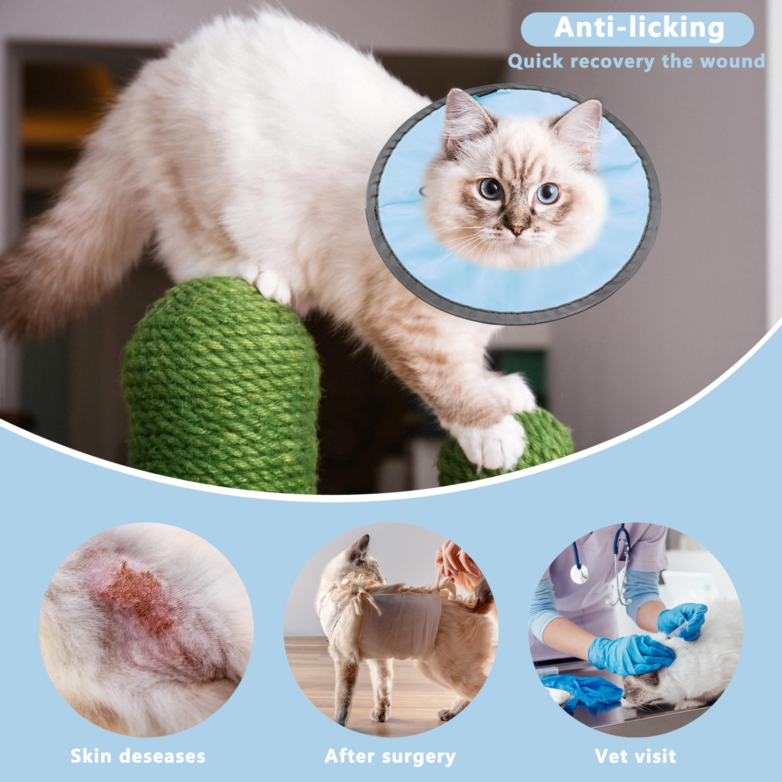 Lightweight Cat Cone Collar Soft, Soft Comfortable Cat Recovery Collar After Surgery, Collar for Cats, Cone for Cats to Stop Licking (Baby Blue, S) - Image 4