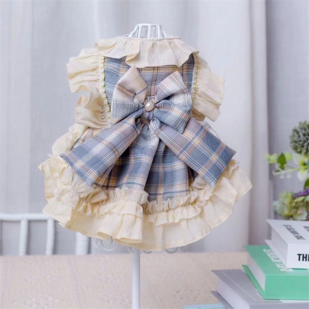 Sweety Plaids Printed Maid Dress polyester Tutu Doll Collar for Small, Extra Small Dog Teddy, Pug, Chihuahua, Shih Tzu, Yorkshire Terriers (S) - Image 1
