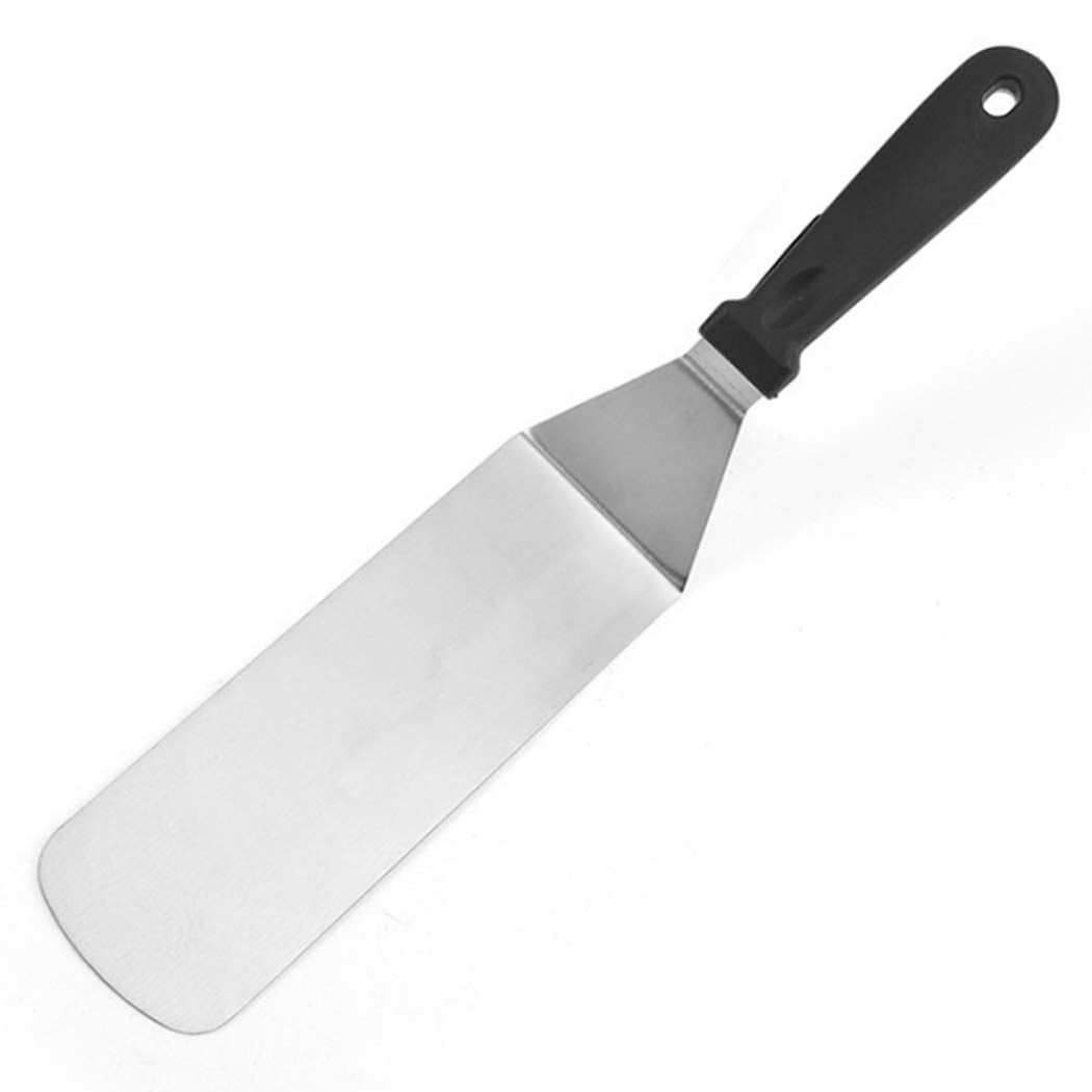 2 PCS Stainless Steel Dry Pan Teppanyaki, Slotted Spatula Handle Flexible Grill Turner/Spatula Black Plastic Handle - Image 3