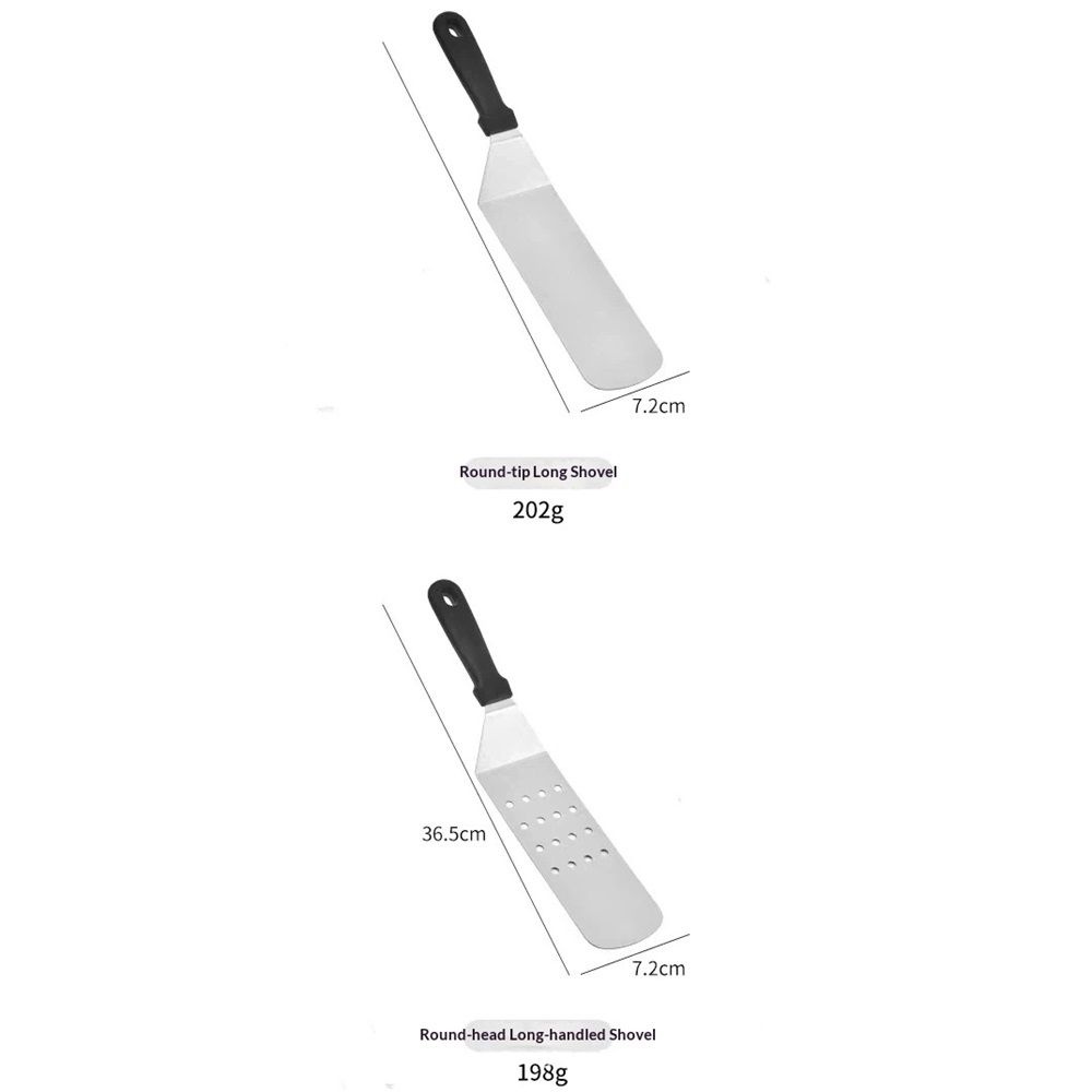 2 PCS Stainless Steel Dry Pan Teppanyaki, Slotted Spatula Handle Flexible Grill Turner/Spatula Black Plastic Handle - Image 4