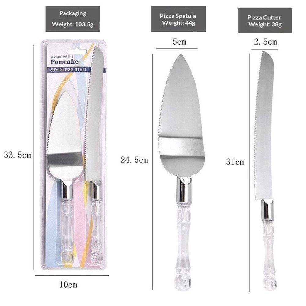 2 set Elegant Cake Knife and Server Set Stainless Steel with Crystal Handle - Perfect for Weddings Anniversaries,and Special Celebrations (Sliver)（Two knives and shovels） - Image 2