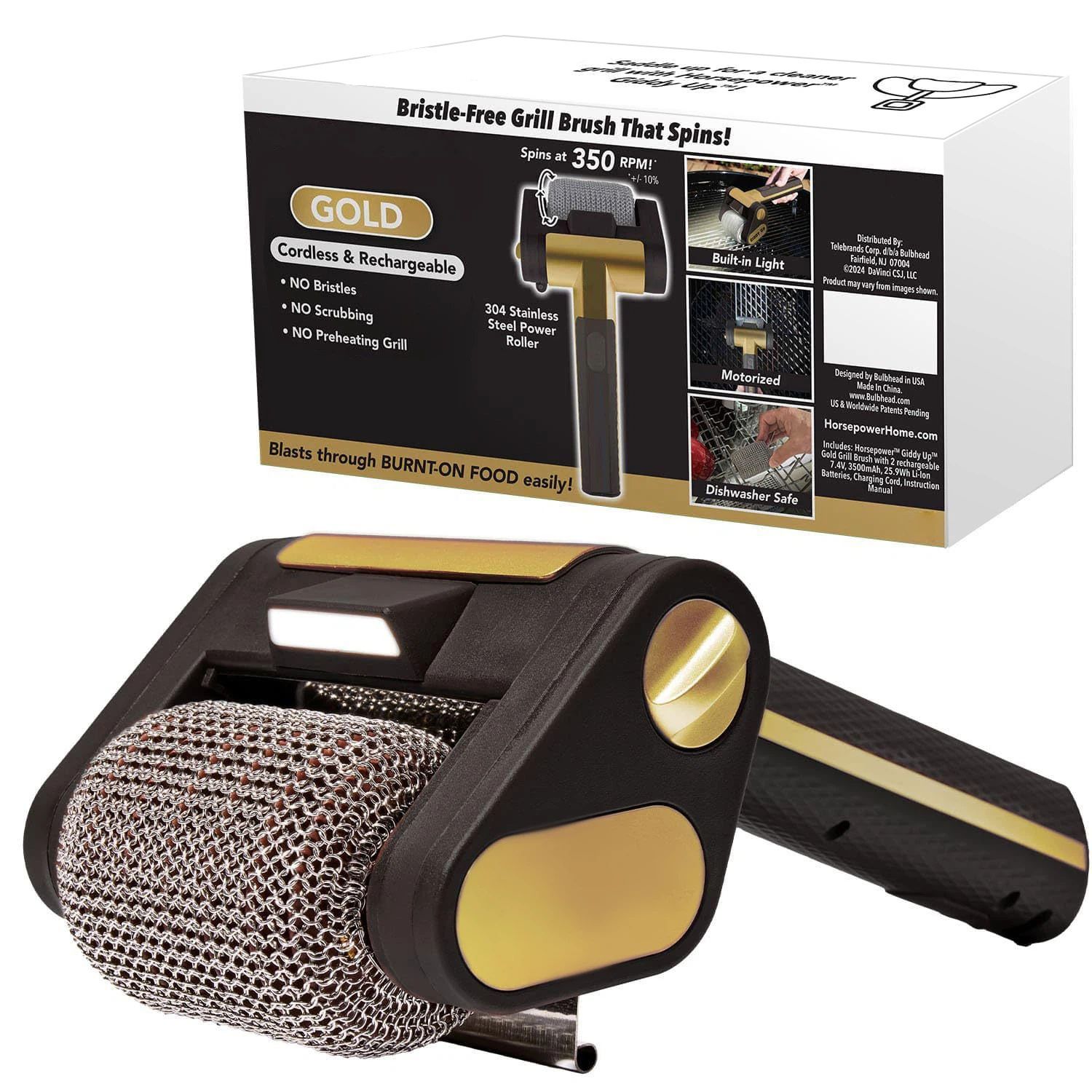 Electric Grill Cleaner Bristle Free – Cordless, Rechargeable BBQ Grill Brush with 350 RPM Stainless Roller, LED Light, Dishwasher-Safe for Gas/Charcoal Grills - Image 1