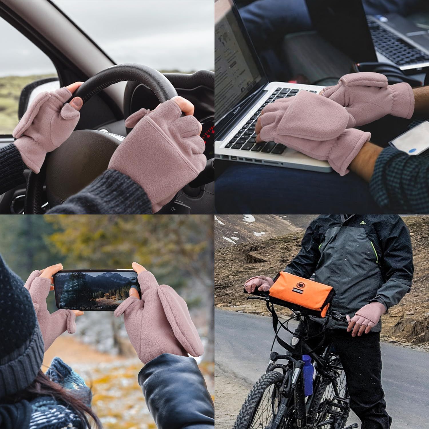 Winter Gloves Fingerless Convertible Mittens Thermal Polar Double layered thickened Insulated Lining Windproof Warm for Men Women（M） - Image 2