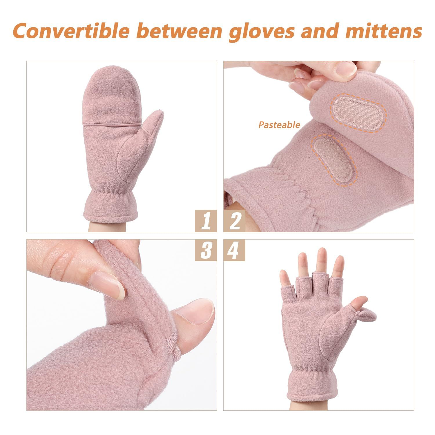 Winter Gloves Fingerless Convertible Mittens Thermal Polar Double layered thickened Insulated Lining Windproof Warm for Men Women（M） - Image 3