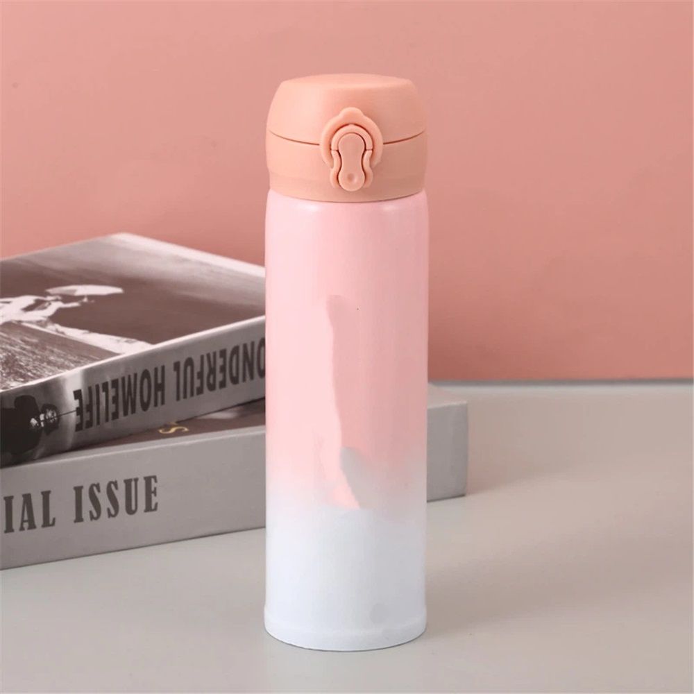 17 oz / 500 ml Insulated Water Bottle, Stainless Steel Thermo Coffee Travel Mug, Thermal Cup with Snap Flip Lid, BPA Free for Hot and Cold Drinking, Pink - Image 2