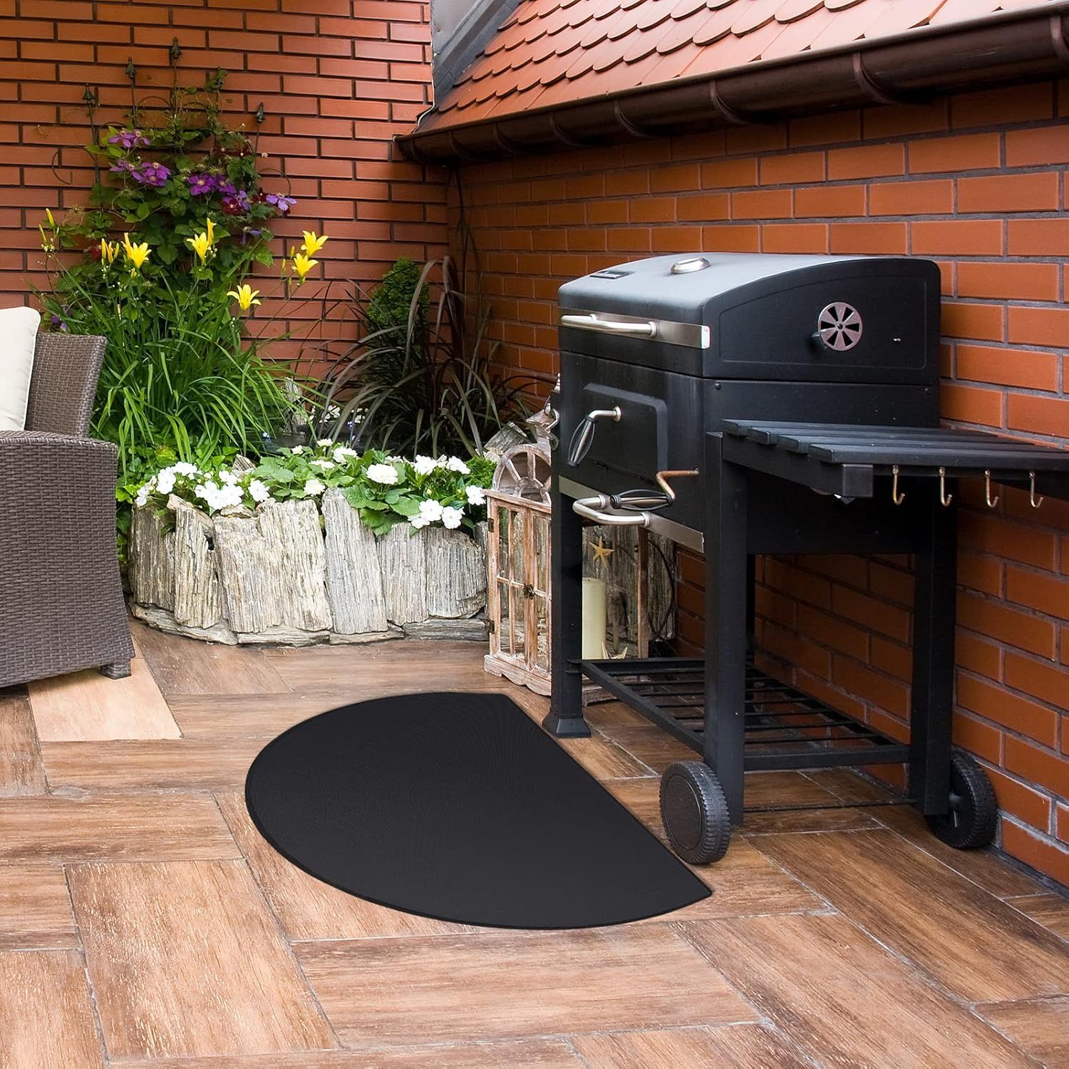 Fireproof Fireplace Hearth Mat Oil-Proof Waterproof BBQ Protector for Decks and Patios, Hearth Rug Protects Floors from Sparks Embers, Black - Image 3