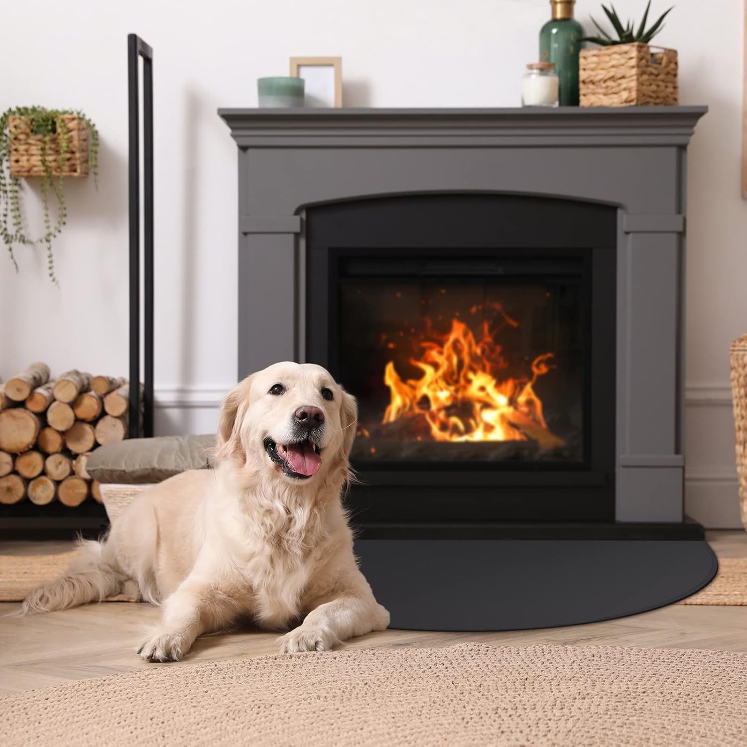 Fireproof Fireplace Hearth Mat Oil-Proof Waterproof BBQ Protector for Decks and Patios, Hearth Rug Protects Floors from Sparks Embers, Black - Image 5