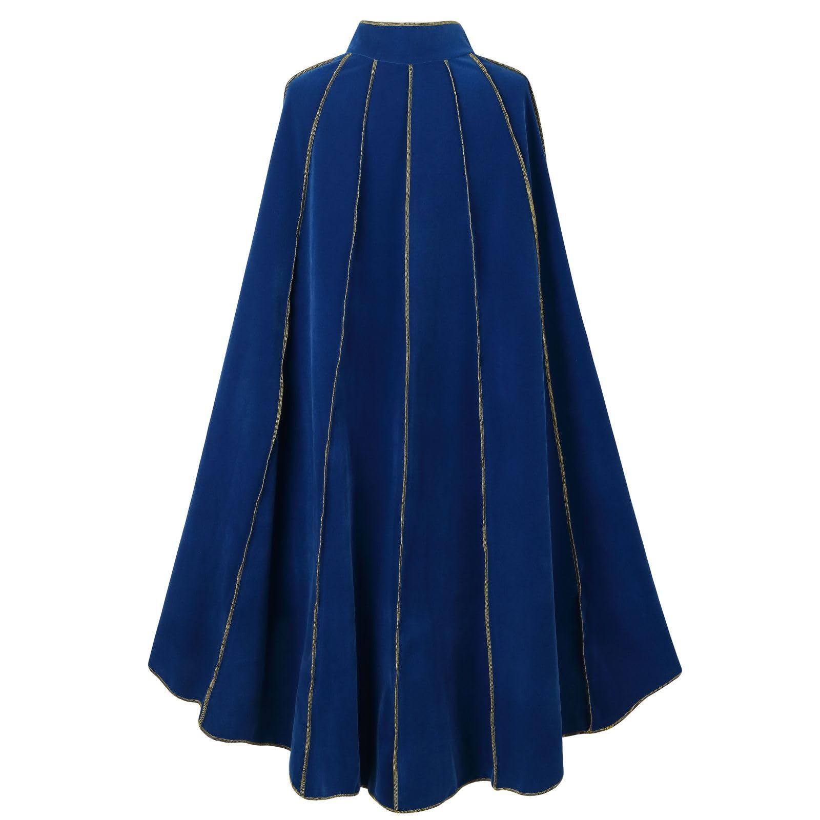 Women's Medieval Cloak Stand Collar Deluxe Velvet Gold Trim Cape for Adult（110cm blue）Renaissance Cloak with Hood Women Medieval Hooded Cape with Arm Holes for Halloween - Image 2