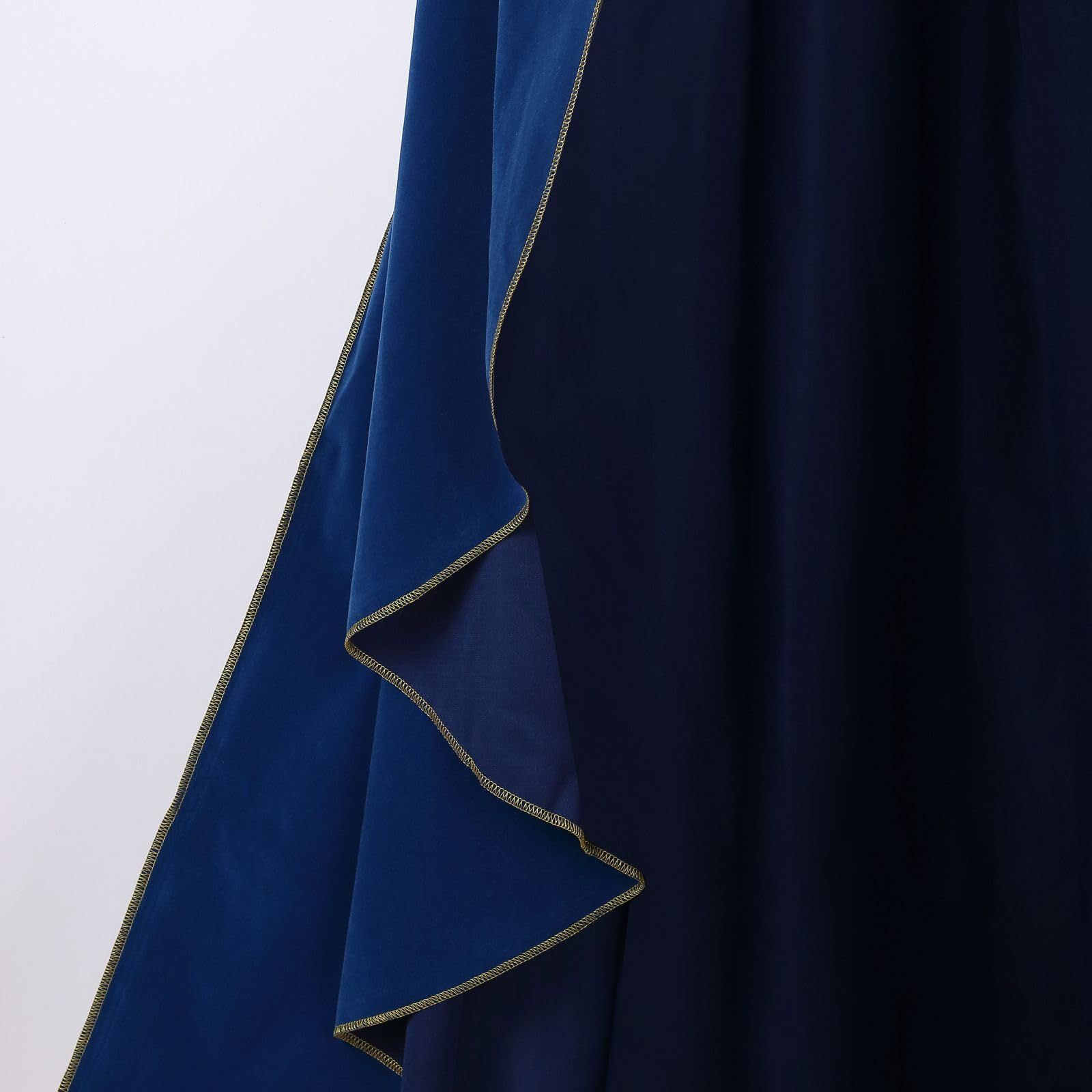 Women's Medieval Cloak Stand Collar Deluxe Velvet Gold Trim Cape for Adult（110cm blue）Renaissance Cloak with Hood Women Medieval Hooded Cape with Arm Holes for Halloween - Image 4