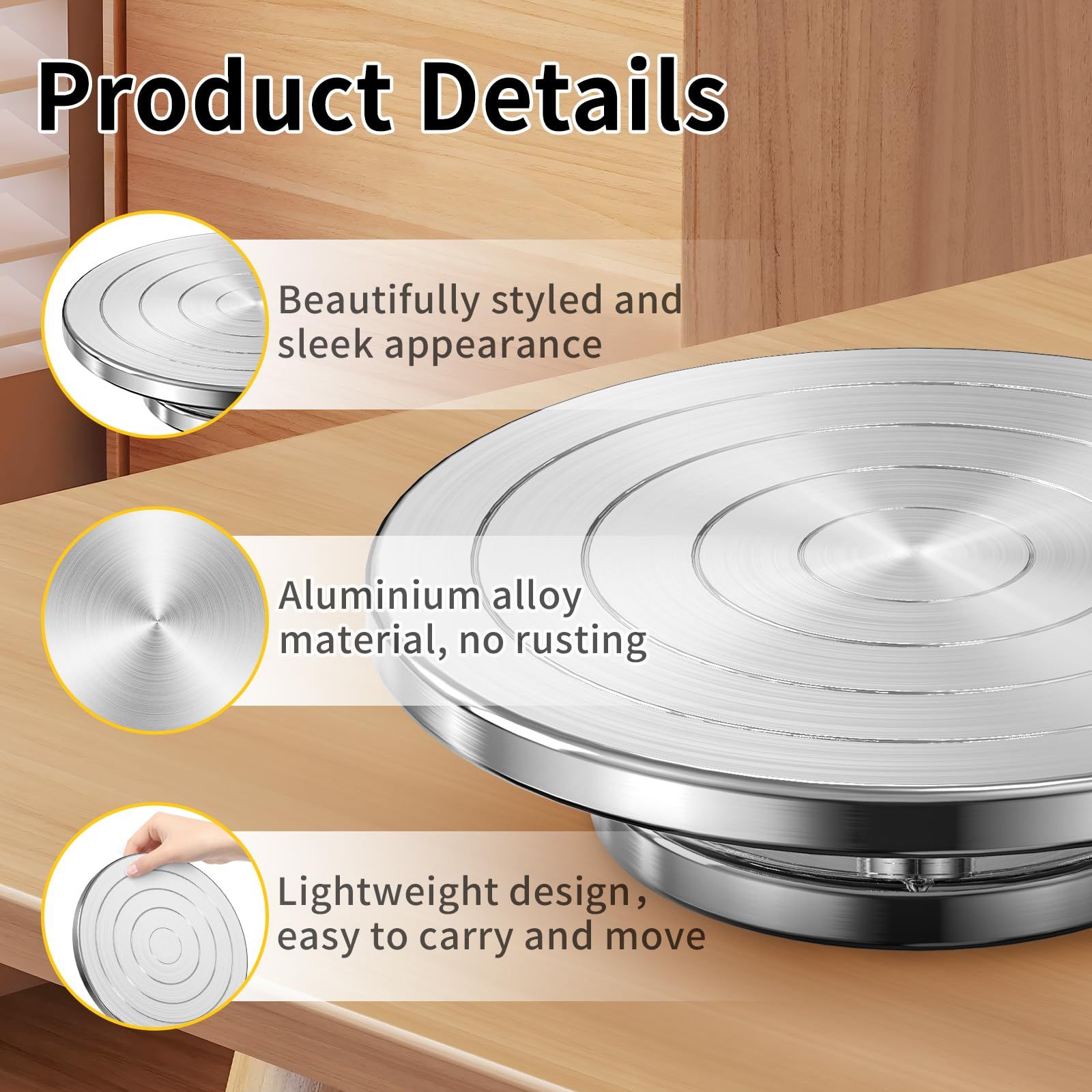 7.8 Inch Banding Wheel,Wheel Turnable Aluminium Alloy Metal Sculpting Wheel Rotate with Ball Bearings for Ceramics Clay Model Making Cake Decor Paint Spraying - Image 4