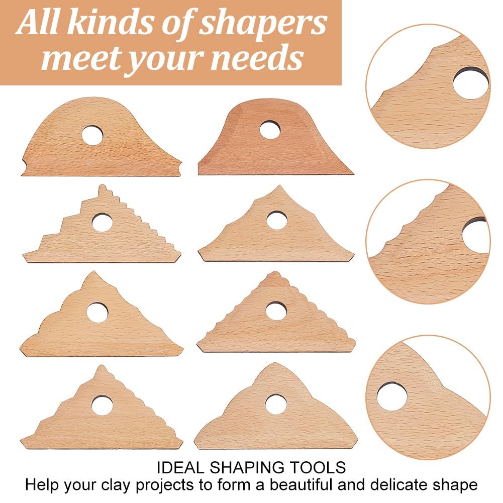 Triangle Pottery Ribs & Trimming Tools | Shaper Tools | 6 Clay Texture Ribs | Solid Beech Wood | 8-Pack - Image 4