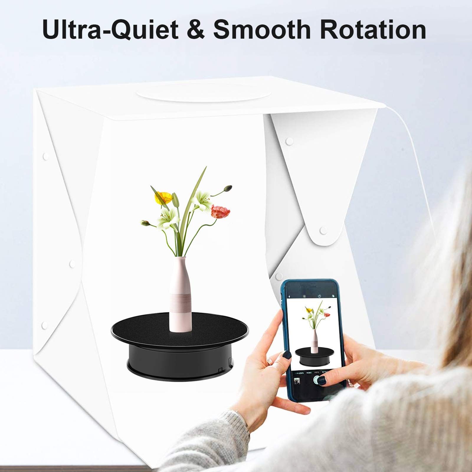 Motorized Rotating Display Stand, 360 Degree Electric Rotating Turntable with Velvet Top, Load Automatic Mute Lazy for Photography Products Jewelry 3D Model, Black Stand - Image 3