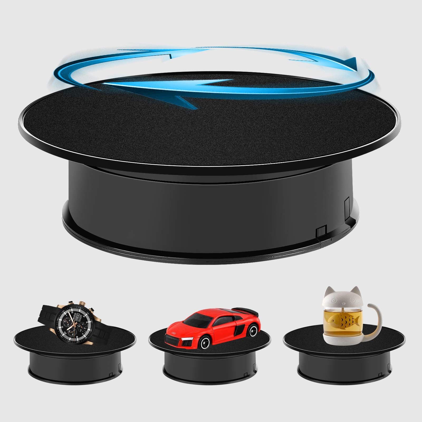 Motorized Rotating Display Stand, 360 Degree Electric Rotating Turntable with Velvet Top, Load Automatic Mute Lazy for Photography Products Jewelry 3D Model, Black Stand - Image 4
