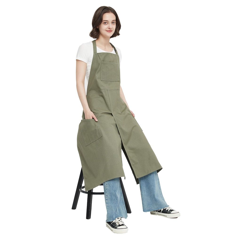 Pottery Apron Split Leg Long Artist Painting Aprons with 3 Pockets for Ceramics Clay Women Men（green） - Image 2